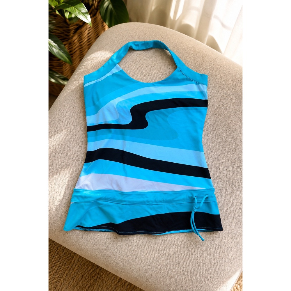 Alo Yoga Topaz Splash Workout Tunic Tank M NWT Built In Bra Ruched Sides